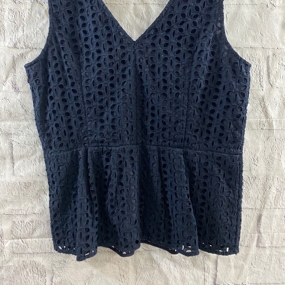 Ann Taylor Navy Blue Eyelet Top - Picture 2 of 6